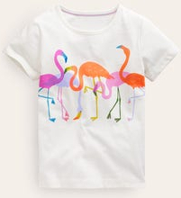 Oberteil mit grafischem Druck Mädchen Boden, Naturweiß Flamingos