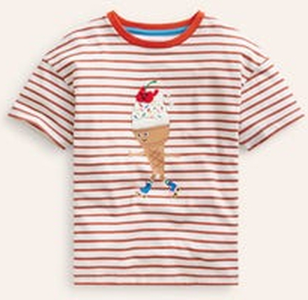 Lockeres T-Shirt aus Bouclé Mädchen Boden, Naturweiß/ Korallenrosa Eiscreme