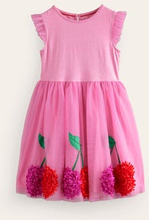 Jerseykleid mit Tüll-Applikationen Mädchen Boden, Rosa Kirschen