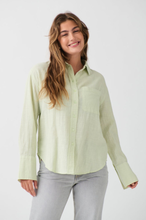 Gina Tricot - Slub shirt - skjortor - Green - M - Female