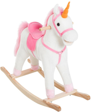 Sedia dondolo in legno unicorno cavalcabile bianco e rosa