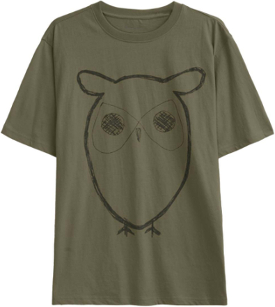 Knowledge Cotton Apparel Knowledge Cotton Apparel Regular Big Owl Front Print T-Shirt Burned Olive Kortermede trøyer S