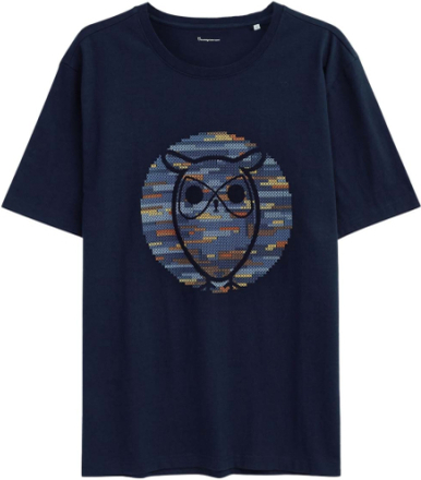 Knowledge Cotton Apparel Knowledge Cotton Apparel Regular Short Sleeve Heavy Single Owl Cross Stitch Print T-Shirt Night Sky T-shirts XL