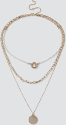 Gold Pearl & Disc Layered Necklace