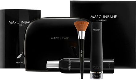 Marc Inbane Elegance Set Natural Tanning Spray 200ml, Powder Brush, Glove, Black Exfoliator 75ml, Cosmetic Bag