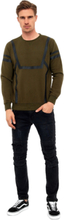 RUSTY NEAL Herren Rundhals-Pullover Sweater mit Kontraststreifen R-19045 Khaki/Schwarz