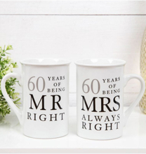 Mr. and Mrs. Right - 2 stk 60 års Jubileumskrus med Tekst