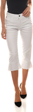 CLAIRE WOMAN Stoff-Hose modische Damen Capri-Jeans mit ausgefranstem Volant Weiß