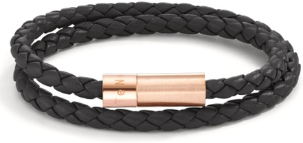 TeNo Damen Wickelarmband Heritage Roségold aus Edelstahl, Flechtleder schwarz, 19cm