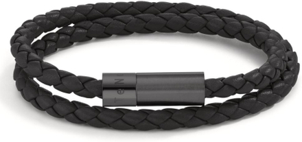 TeNo Damen Wickelarmband Heritage Black aus Edelstahl, Flechtleder schwarz, 19cm
