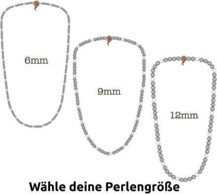WOOD FELLAS Hals-Schmuck schöne Holz-Kette Deluxe Pearl Necklace Grau/Weiß