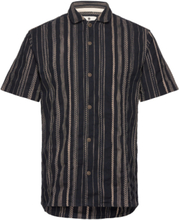 Akleon S/S Cotton Shirt Tops Shirts Short-sleeved Navy Anerkjendt