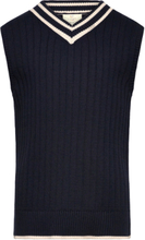Knitted Vest W. V Neck And Stripe Tops Vests Navy Copenhagen Colors