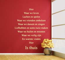 Hier is thuis Nederlandse tekst sticker