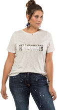 Große Größen Shirt Damen (Größe 42 44, offwhite-melange) Rundhals | Polyester/Leinen