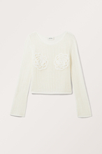 Open-Knit Rose Sweater - White