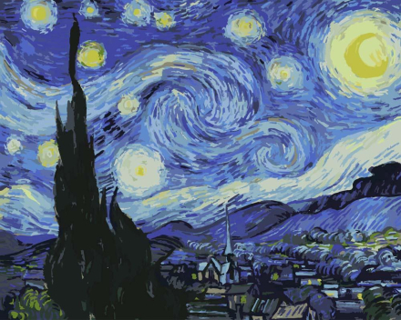 Malen nach Zahlen - Sternennacht (The Starry Night) - Van Gogh, mit Rahmen