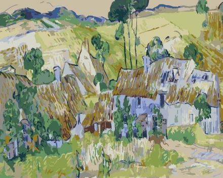 Malen nach Zahlen - Bauernhöfe bei Auvers - Vincent van Gogh, mit Rahmen