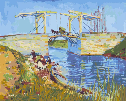 Malen nach Zahlen - Die Brücke von Langlois in Arles mit Wäscherinnen - Vincent van Gogh, mit Rahmen