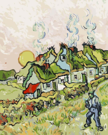 Malen nach Zahlen - Häuser und Figuren - Vincent van Gogh, mit Rahmen