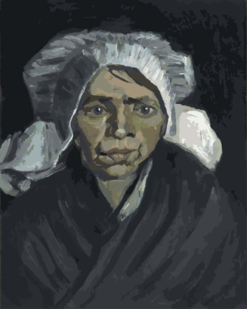 Malen nach Zahlen - Kopf einer Bäuerin mit weißer Haube - Vincent van Gogh, mit Rahmen