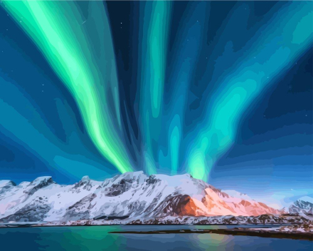 Malen nach Zahlen - Nordlichter Norwegen - Aurora Borealis, mit Rahmen