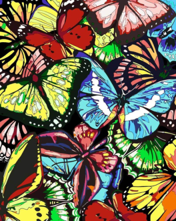 Malen nach Zahlen - Neon Schmetterlinge, mit Rahmen