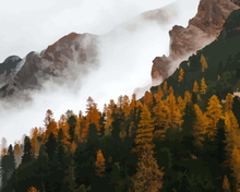 Malen nach Zahlen - Herbst im Wald in den Alpen, mit Rahmen