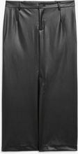 Faux leather tailored midi skirt - Black