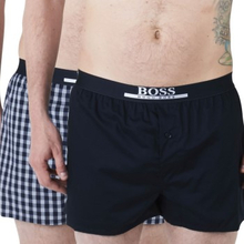 BOSS 2P Woven Boxer Shorts With Fly A Blå Mønster bomuld Large Herre