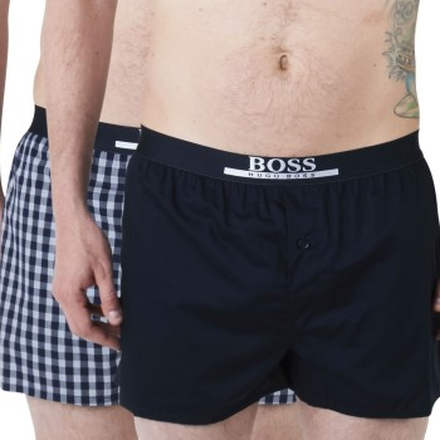 BOSS Kalsonger 2P Woven Boxer Shorts With Fly A Blå Mönstrad bomull XX-Large Herr