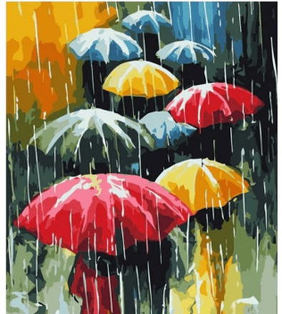Regenschirme, Regen - Malen nach Zahlen, 50x60cm / Mit Keilrahmen / 24 Farben (Einfach)
