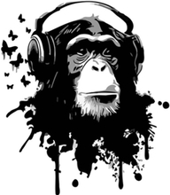 Schimpanse mit Kopfhörer – Malen nach Zahlen, 40x40cm / Mit Keilrahmen / 24 Farben (Einfach)