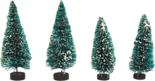 Kerstdorp boompjes/kerstboompjes - 4x st - 9 en 12 cm -besneeuwd - miniatuur