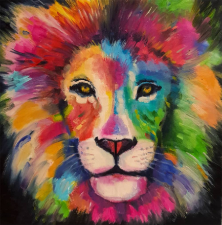 Löwe, Lion King - Malen nach Zahlen, 60x60cm / Mit Keilrahmen / 24 Farben (Einfach)