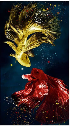 Malen nach Zahlen - Fische, rot und gold, 50x60cm / Mit Keilrahmen / 24 Farben (Einfach)