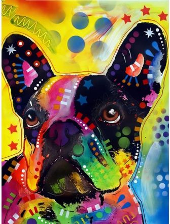 Malen nach Zahlen - Französische Bulldogge, 50x60cm / Ohne Rahmen / 24 Farben (Einfach)