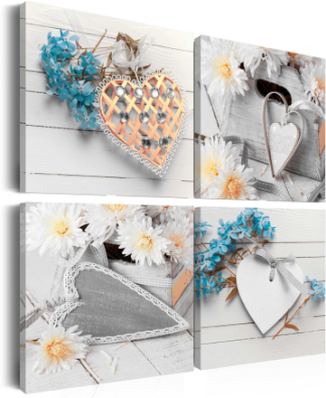 Canvas Tavla - Flowers and hearts - 60x60