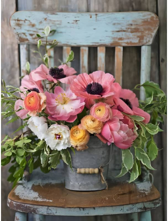 Malen nach Zahlen - Stuhl mit Blumenstrauß, 40x50cm / Fertig bespannt / 36 Farben (Bestseller)