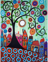 Malen nach Zahlen - Stadt um Baum abstrakt, 50x60cm / Ohne Rahmen / 24 Farben (Einfach)