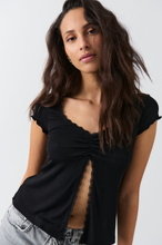 Gina Tricot - Lace detail top - festtoppar - Black - XS - Female