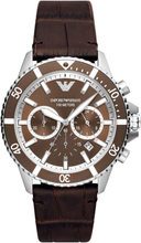 Emporio Armani AR11486 Horloge Diver Chrono staal-leder zilverkleurig-bruin 43 mm