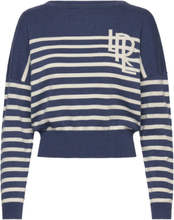 Logo Striped Cotton Boatneck Sweater Tops Knitwear Jumpers Blue Lauren Ralph Lauren