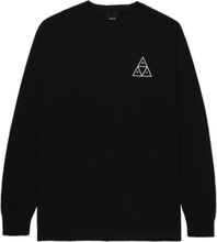 HUF Essentials Herren Langarm-Shirt modischer Baumwoll-Pullover mit Logo auf der Brust TS01750 Schwarz