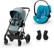 cybex GOLD Klapvogn Balios S Lux Taupe Sky Blue inklusive Cloud G autostol i-Size Plus Beach Blue og Adapter