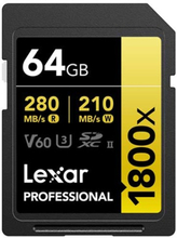 64 GB Lexar Professional 1800x 270MB/s UHS-II U3 V60 SDXC