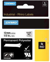 Dymo Tape Rhinopro Perm Polyester 12mm Sort/transparent