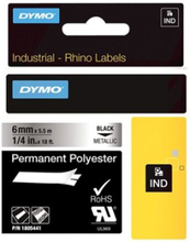Dymo Tape Rhinopro Perm Polyester 6mm Sort/metallic