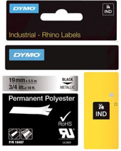 Dymo Tape Rhinopro Perm Polyester 19mm Sort/metallic