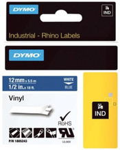 Dymo Tape Rhinopro Perm Vinyl 12mm Hvid/blå